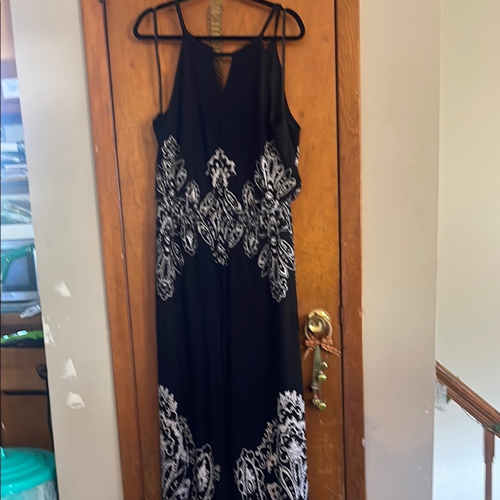 INC International Concepts White and Black Embellished Halter Jumpsuit